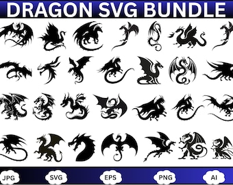 Dragon SVG Bundle,Dragons SVG, Medieval svg, Fire Dragon Svg, Dragon Tattoo Svg, Dragon Cut File, Dragons Head, Files for Cricut