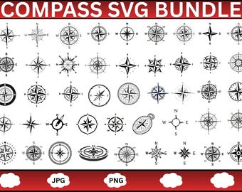 Vintage Compass Svg Pack | Nautical Clipart | Laser Engraving and Cut Files | Digital Download