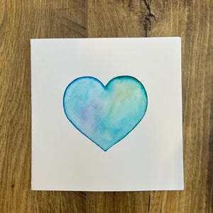 GRAN CORAZÓN DE AMOR, tarjeta original pintada a mano en acuarela de color azul, verde y violeta.