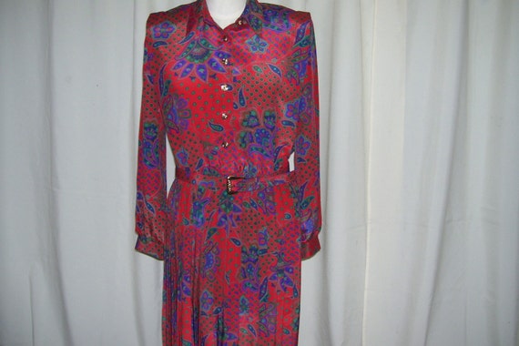 VINTAGE DRESS -- long sleeves, red, blue, vintage… - image 1