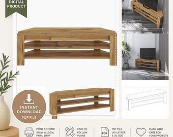 Modern Wooden TV Stand Plan DIY Furniture PDF