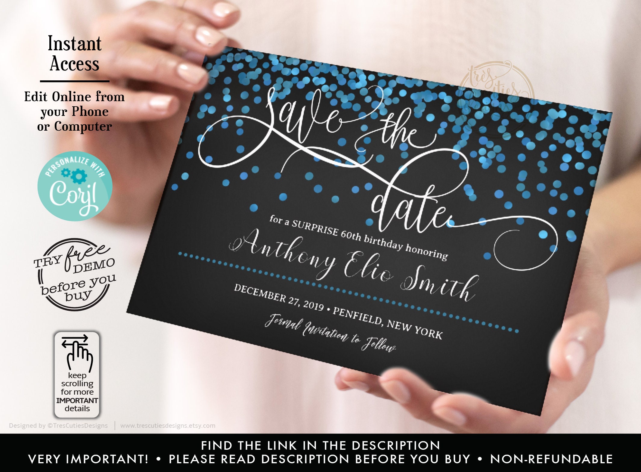 Save The Date Template Surprise Birthday 60th Birthday Etsy