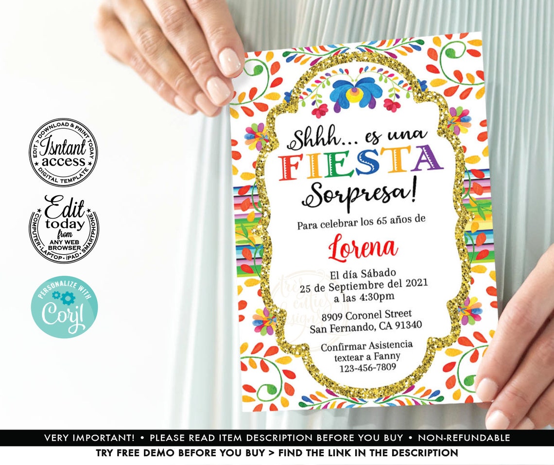 Surprise 60th birthday invitations Fiesta Spanish birthday | Etsy