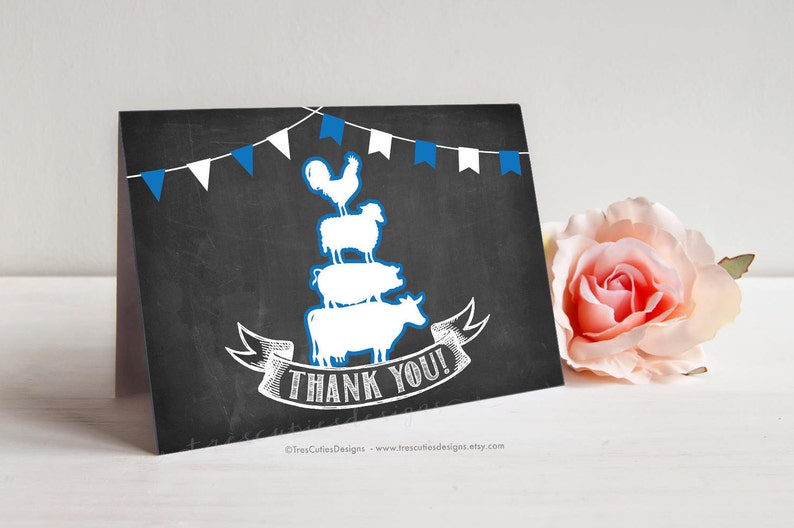 Farm Animals Instant Download Thank You Cards Printable Folded Cards Printables Boy Baby Shower