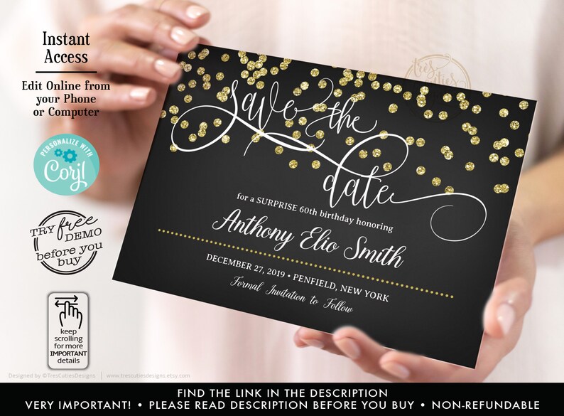 Save the Date Template Surprise birthday 60th birthday | Etsy