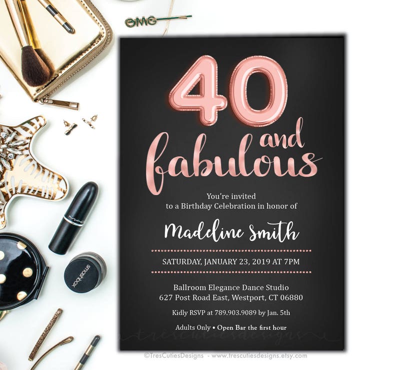 40th Birthday Invitation Rose Gold Invitation Forty And Etsy