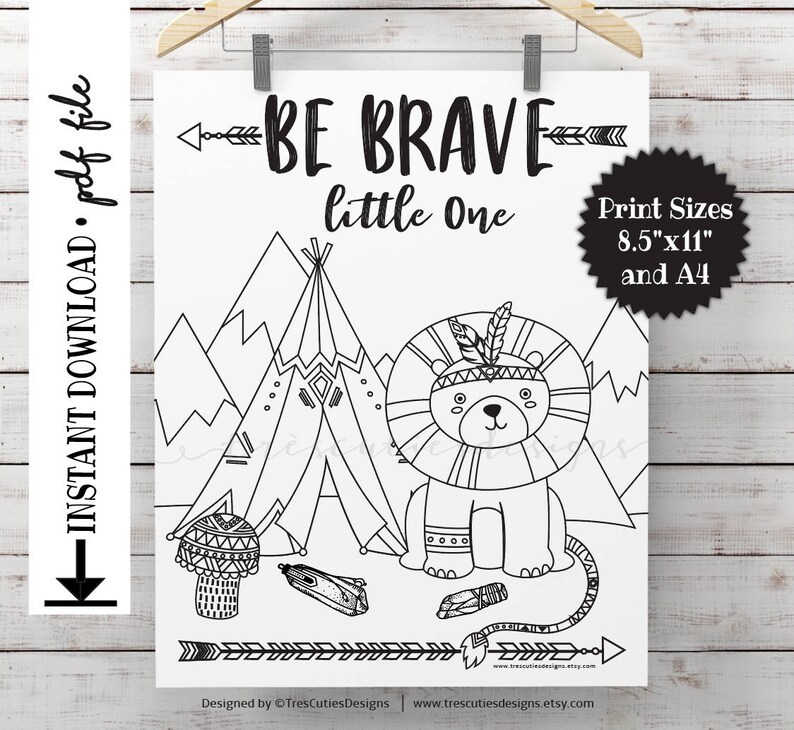 Wild One Birthday Coloring Page Be Brave Little One LION | Etsy