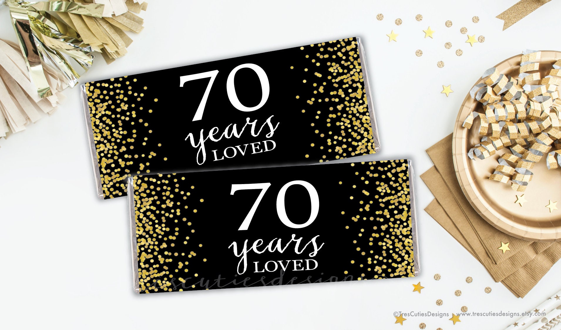 Candy Bar Wrapper 70 Years Loved Decorations Wedding Etsy