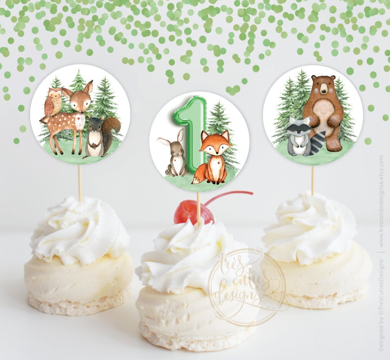 Woodland Cupcake Toppers 2 Inches Woodland First Birthday Etsy