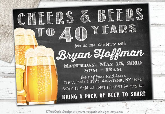 cheers and beers invitation male birthday invitation 40th etsy