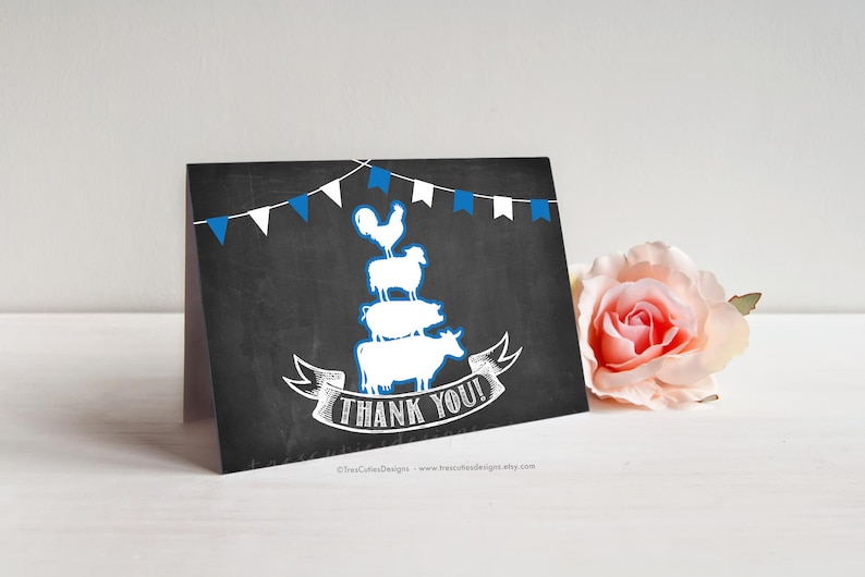 Farm Animals Instant Download Thank You Cards Printable Folded Cards Printables Boy Baby Shower