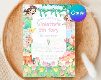 Fairy Garden Birthday Invitation | Editable Canva Template | Enchanted Forest Party | Whimsical Butterfly Invite | Floral Fairy Design