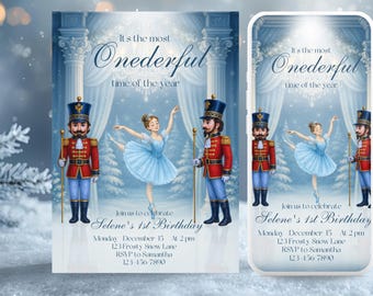 Nutcracker Birthday Invitation, Winter Onederland 1st Birthday, Sugar Plum Fairy Ballet Invite, Ballerina Christmas Party, Editable in Canva