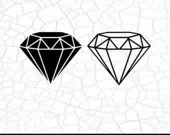 May include: Two diamond illustrations, one solid black and the other outlined in black, are displayed against a white, cracked background. The bottom of the image features the text "SVG • PNG • JPG • PDF" in white.