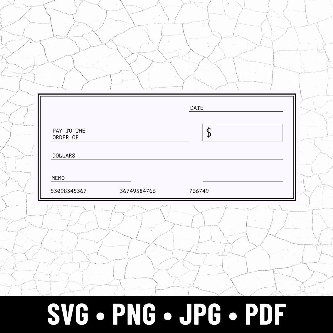 Bank Cheque SVG, Cheque Clipart, Blank Check Template, Checkbook Icon ...