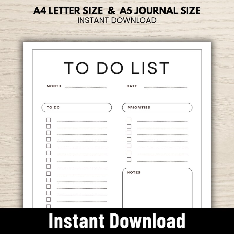 Minimal To-do List Printable PDF, Simple Daily Task Checklist ...