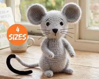 Haakpatroon voor een muis (PDF) | Amigurumi pluche muis | Haakpatroon voor een beweegbaar dier | 4 maten