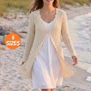 Patrón de cárdigan de ganchillo en PDF / Suéter kimono bohemio con frente abierto / Cárdigan de ganchillo XS-2XL / Top de ganchillo para mujer / Tutorial de ganchillo fácil