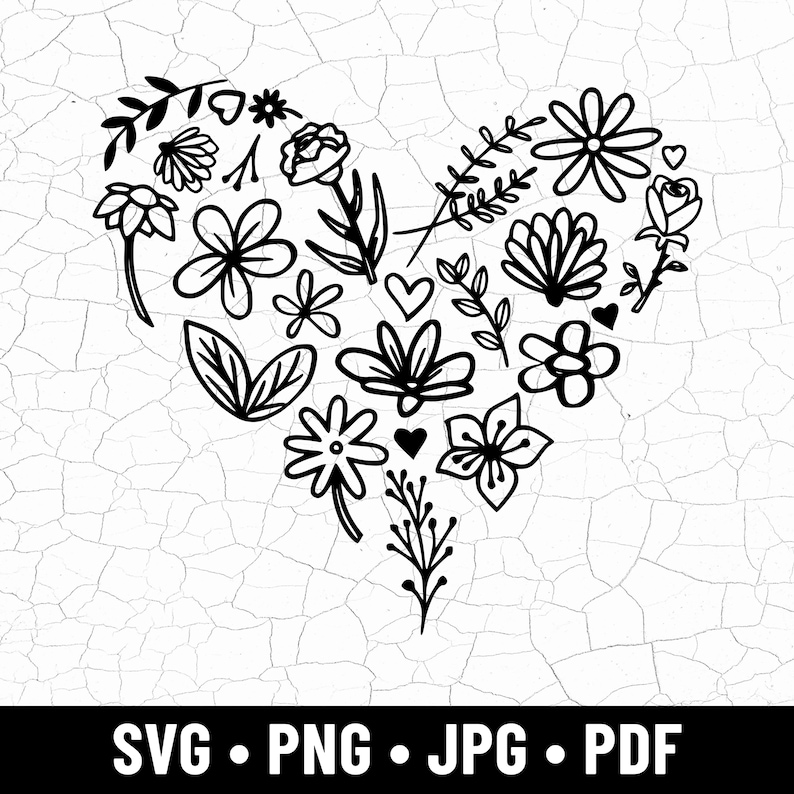 Floral Heart SVG, Flower Wreath Clipart, Cricut Cut File (digital ...