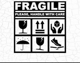 Fragile, Maneggiare con cura SVG, Fragile Clipart, Etichetta di spedizione adesiva, Modello di imballaggio postale, Fragile PNG, Download digitale