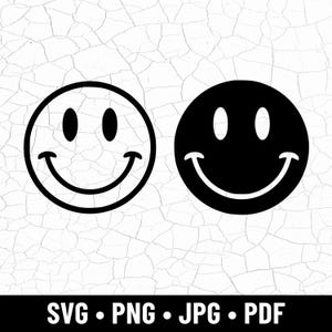 Smiley Face SVG, Outline & Silhouette Clipart (Digital Download)