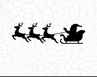 Santa Sleigh Reindeer SVG, Christmas Silhouette Clipart (Digital Download)