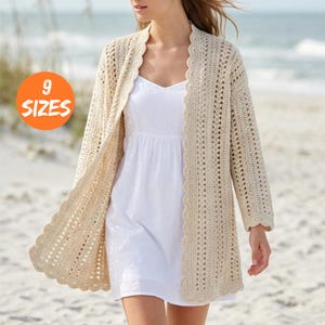 Crochet Cardigan Pattern PDF | Boho Open Front Kimono Sweater | Crochet Cardigan XS-2XL | Women's Crochet Top | Easy Crochet Tutorial