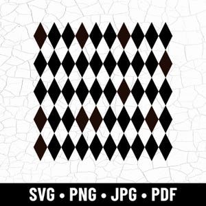 May include: A digital graphic featuring a repeating pattern of black and brown diamond shapes on a white background with a cracked texture. The bottom of the image displays the text "SVG • PNG • JPG • PDF" in white.