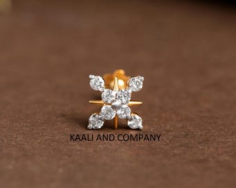 14kt & 18Kt Gold Diamond Nose Stud: Indian Nose Pin, Unique Piercing