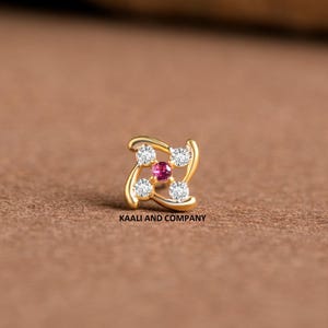 9k 14kt 18kt Solid Gold Nose Stud • Ruby & Diamond Indian Piercing