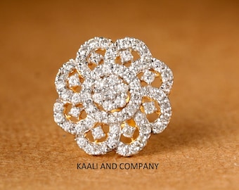 14kt & 18kt Gold Diamond Flower Nose Pin: Indian Nose Stud
