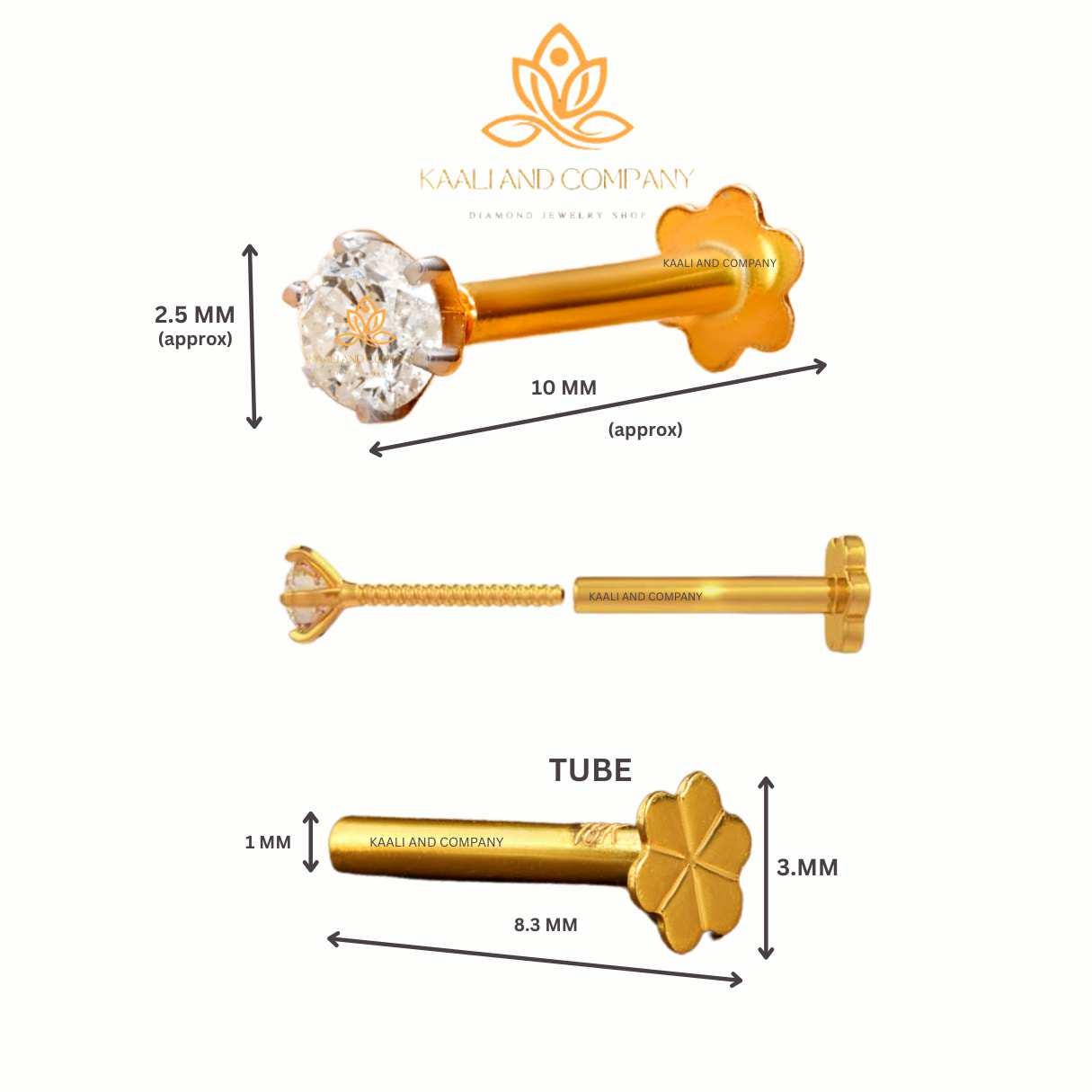 14kt & 18k Gold Diamond Flower Nose Pin Stud: 0.14ct Round Brilliant ...