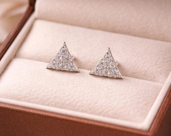 925 Sterling Silver Triangle Stud Earrings with Cubic Zirconia | Minimalist CZ Diamond Studs | Everyday Silver Jewelry Gift for Women