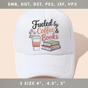 Book Lover Embroidery File Iced Coffee Coquette Bow Design Caffeine Themed Machine Embroidery Pattern Girly Reading Tote Shirt Decor