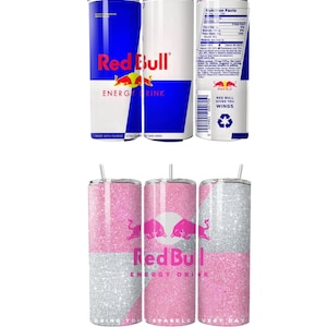 Red Bull Energy Drink Tumbler 20oz | Energy Drink Inspired Skinny Tumbler | Insulated Stainless Steel Cup with Straw | Red Bull Gift Idea
