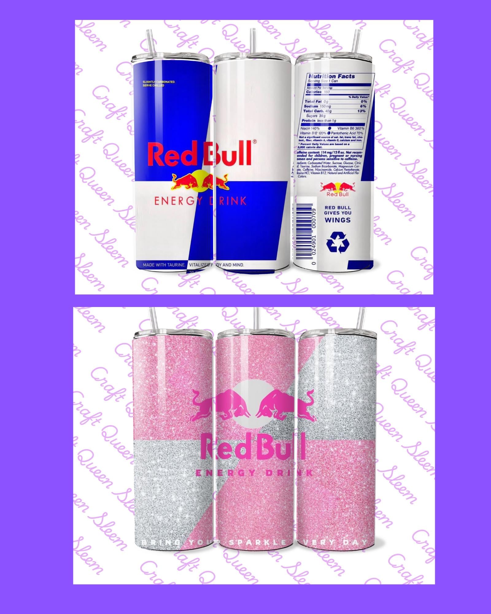 Red Bull Energy Drink Tumbler 20oz | Energy Drink Inspired Skinny Tumbler | Insulated Stainless Steel Cup with Straw | Red Bull Gift Idea