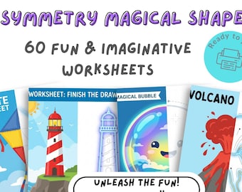 60 Symmetry Magical Shapes Worksheets Kids Drawing Tracing Activity - Kindergarten Geometry - Art - Focus - Digital