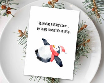 Weihnachtskarte 'Thinking Of You' Mit Pinguin-Motiv – Goldgeprägt, Umweltfreundlich, Mit Umschlag