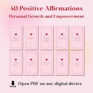 Tarjetas de Afirmaciones de Manifestación: 40 citas diarias imprimibles para la abundancia y el crecimiento (PDF + JPEG) / Mentalidad positiva / Baraja de cartas de motivación