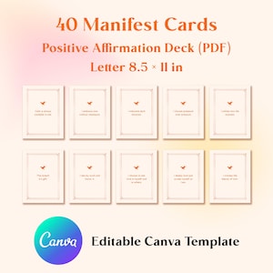 40 Cartões de Afirmação de Atenção Plena em PDF | Baralho de Autocuidado Positivo | Modelo Editável do Canva | Download Instantâneo | Tamanho de Carta para Imprimir