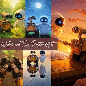 Wall-e and Eve poster Art Print Decor, Robot EVE is een van de hoofdpersonen in WALL-E. Perfect slaapkamercadeau, digitale wanddecoratie Vaporwave