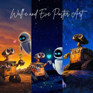 Wall-E and Eve Poster Wall Art Digital Artwork, Sci-Fi Home Decor Poster