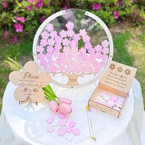 カスタマイズされたパーソナライズされた桜の木の結婚式ユニークな従来のゲストブックの代替品木製の結婚式のドロップの願いメッセージボックス
