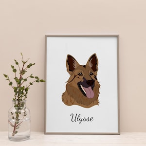 Personalisierte A5-Hundeillustration mit Vornamen • Originale dekorative Zeichnung • Einzigartiges Geschenk für Hundeliebhaber