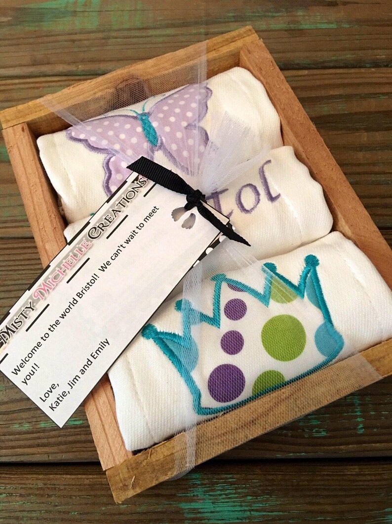 Personalized Burp Cloths Girl Set of 3 Purple and Turquoise Etsy