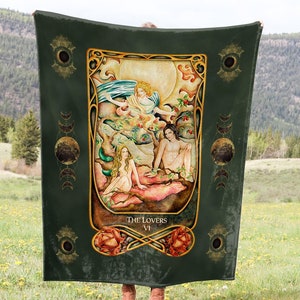 Die Liebende Tarot-Karte Crushed Samt Decke | Spirituelle Boho Wohndeko | New Age Stil | Mond/Sterne, Celestial | Mystisches Geschenk für Ihn Sie