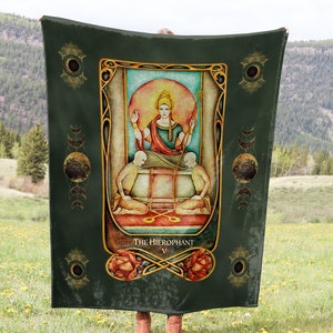 Die Hierophant Tarot Karte Crushed Samt Decke | Spirituelle Boho Wohndeko | New Age Stil | Mond/Sterne/himmlisch | Glänzendes Geschenk für Ihn Sie