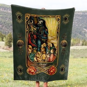 Death Tarot Card Crushed Samt-Decke | Spirituelle Boho Wohndeko | New Age Stil | Mond, Sterne, Himmelskörper | Glänzendes Geschenk für Sie und Ihn