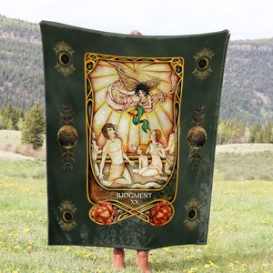 Judgment Tarot Karte Crushed Samt Decke | Spirituelle Boho Wohndeko | New Age Stil | Mond, Sterne, Himmelskörper | Zauberhaftes Geschenk für Sie/Ihn
