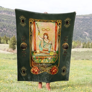 Die Zauberer Tarot Karte Crushed Samt Decke | Spirituelle Boho Wohndeko | New Age Stil | Mond, Sterne, Himmelskörper | Geschenk für Sie oder Ihn